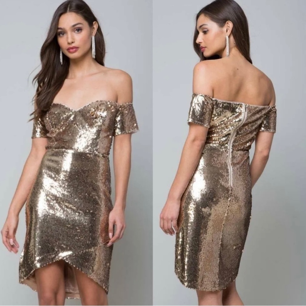 NWT Bebe size medium gold sequin dress